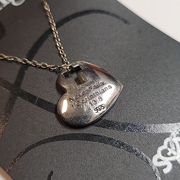 Sheilds Of Strength Women's Heart w/Cross Cut Out Necklace-I Corinthians 13:8 - Picture 3 of 4